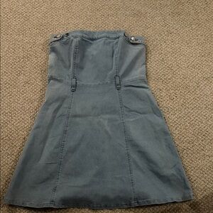 Strapless A-Line Denim Dress in Slate Blue